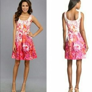 Nine West Fit and Flare Pink Floral Spring Dress, Size 10